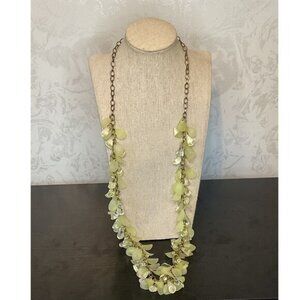 Long Yellow & Clear Beaded Statement Necklace With Antique Gold Chain